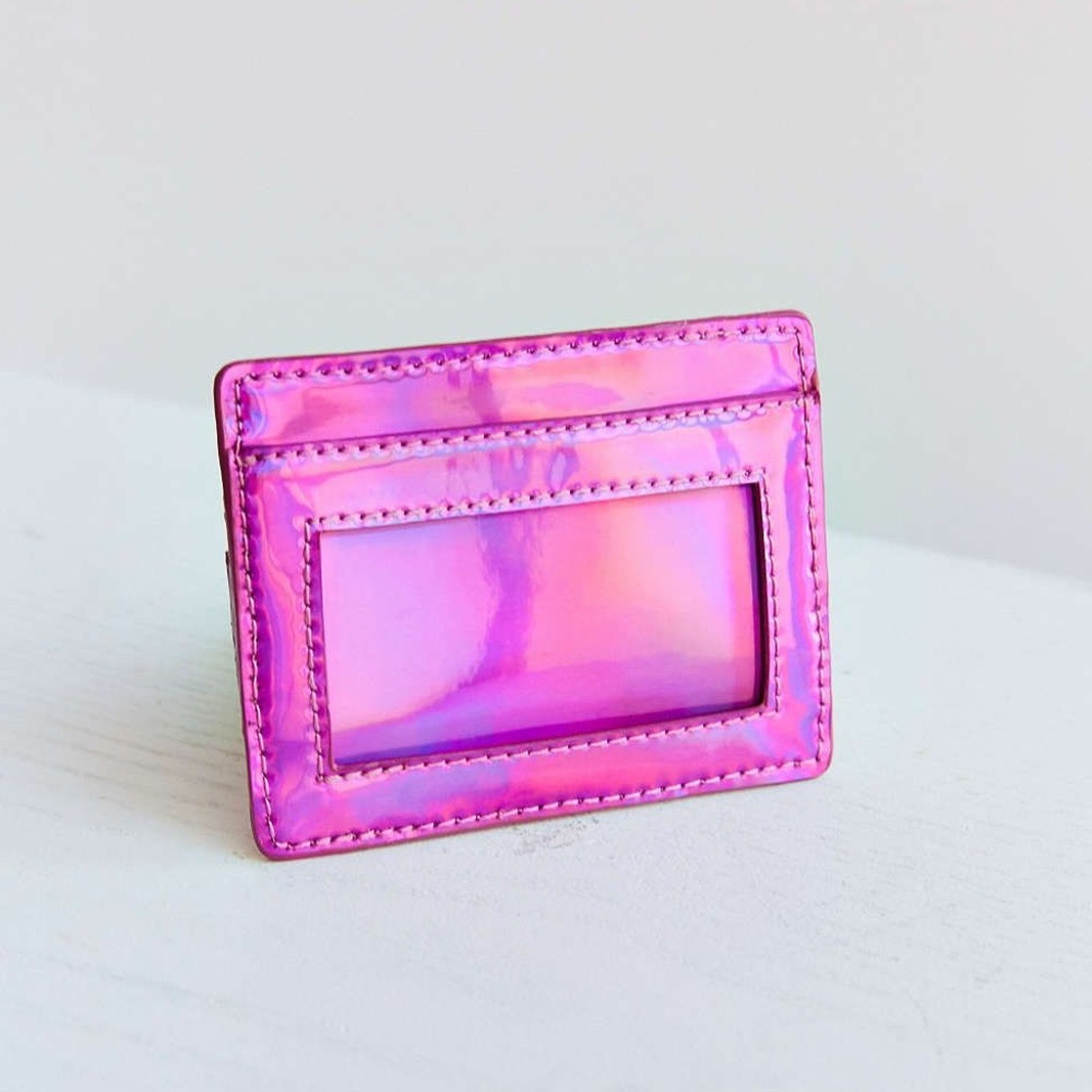 Pink holographic card holder